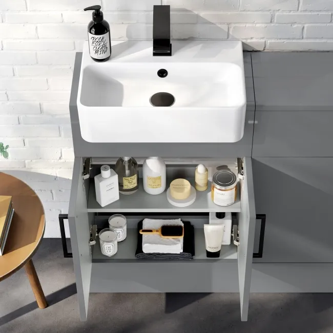 Harper Stone Grey Combination Vanity Basin & Miami Toilet 1000mm - Black Accents