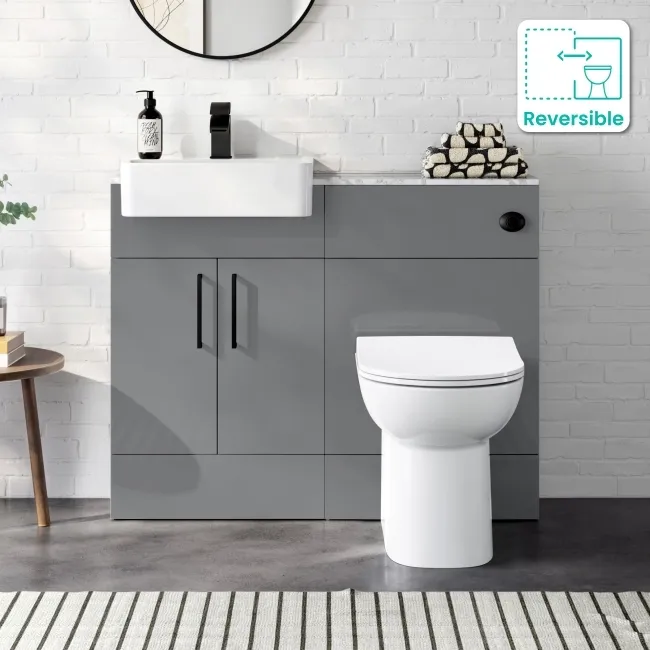 Harper Stone Grey Combination Vanity Basin with Marble Top & Aruba Toilet 1000mm - Black Accents