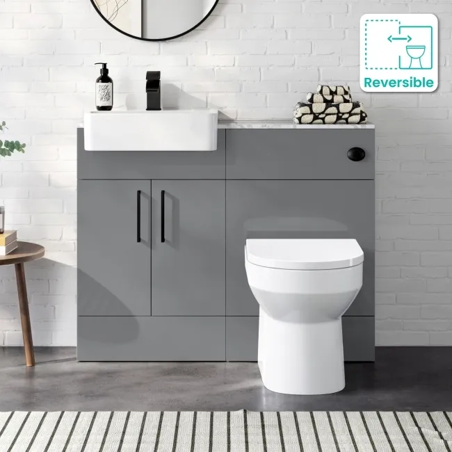 Harper Stone Grey Combination Vanity Basin with Marble Top & Miami Toilet 1000mm - Black Accents