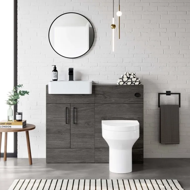 Harper Charcoal Elm Vanity with Semi Recessed Basin 500mm - Black Accents