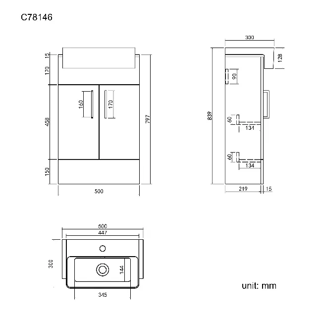 Harper Charcoal Elm Vanity with Semi Recessed Basin 500mm - Black Accents