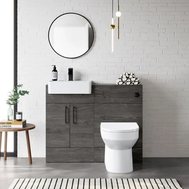 Harper Charcoal Elm Combination Vanity Basin & Miami Toilet 1000mm - Black Accents