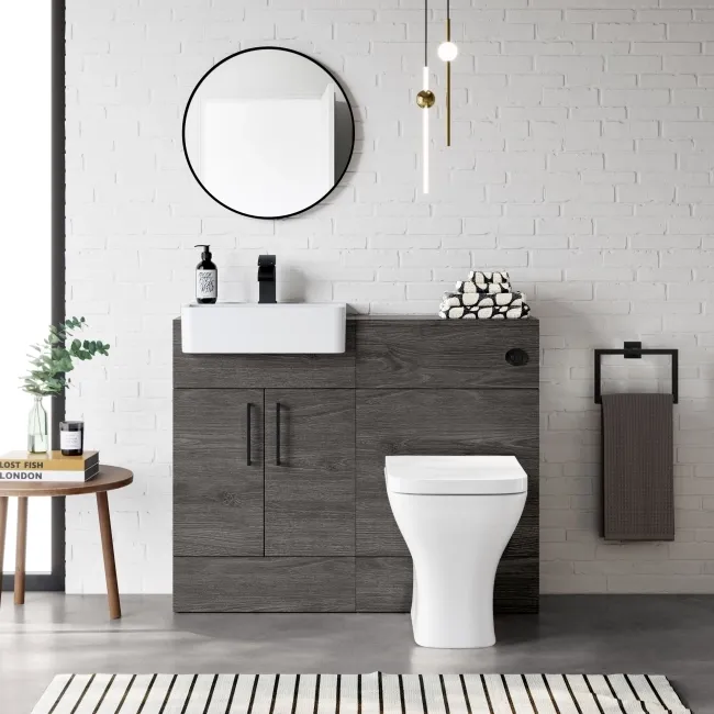 Harper Charcoal Elm Combination Vanity Basin & Atlanta Toilet 1000mm - Black Accents