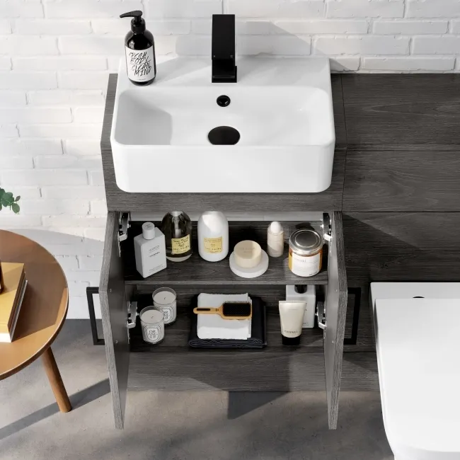 Harper Charcoal Elm Combination Vanity Basin & Atlanta Toilet 1000mm - Black Accents