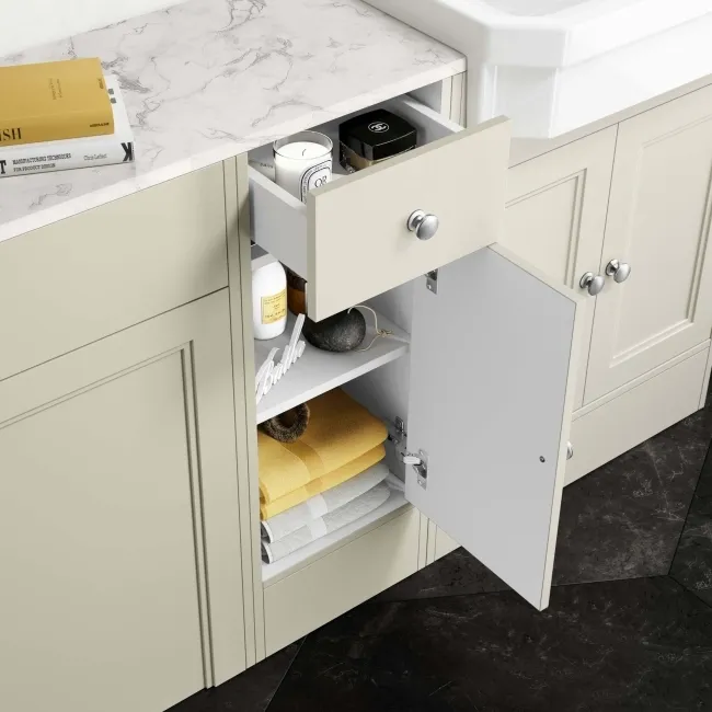 Monaco Chalk White Vanity Traditional Basin with Marble Top 1500mm (Excludes Pan & Cistern)