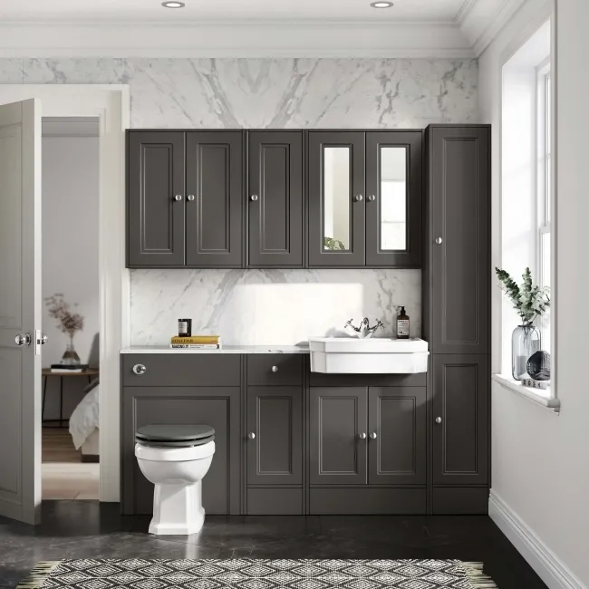 Monaco Graphite Grey Vanity Traditional Basin with Marble Top 1500mm (Excludes Pan & Cistern)