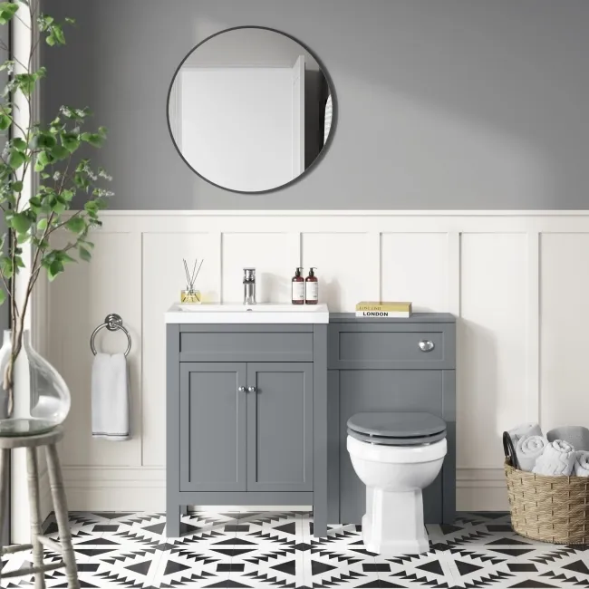 Bermuda Dove Grey Combination Vanity Basin and Hudson Toilet with Wooden Seat 1100mm
