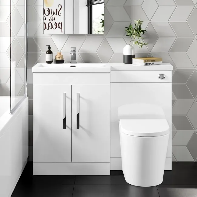 Avon Gloss White Combination Vanity Basin and Boston Toilet 1100mm - Left Handed