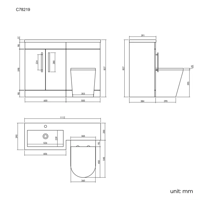 Avon Gloss White Combination Vanity Basin and Boston Toilet 1100mm - Left Handed