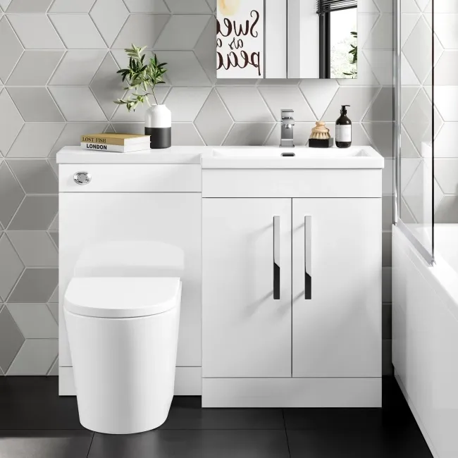Avon Gloss White Combination Vanity Basin and Boston Toilet 1100mm - Right Handed