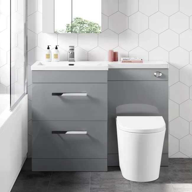 Avon Stone Grey Combination Basin Drawer and Boston Toilet 1100mm - Left Handed