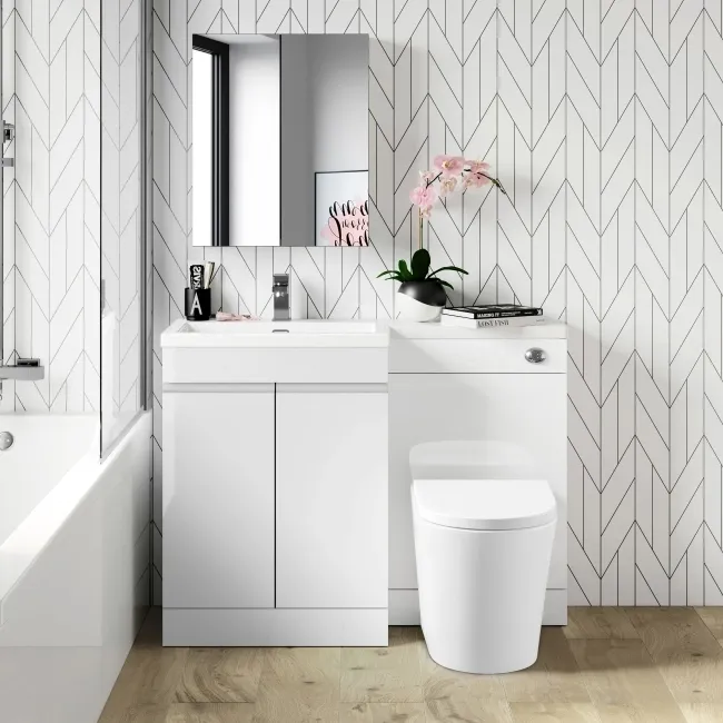 Trent Gloss White Combination Vanity Basin and Boston Toilet 1100mm - Left Handed