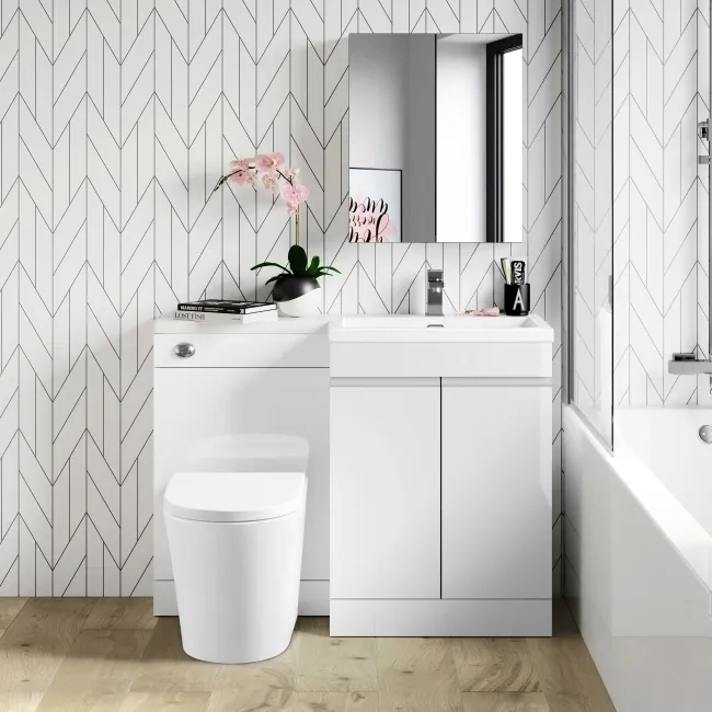 Trent Gloss White Combination Vanity Basin and Boston Toilet 1100mm - Right Handed