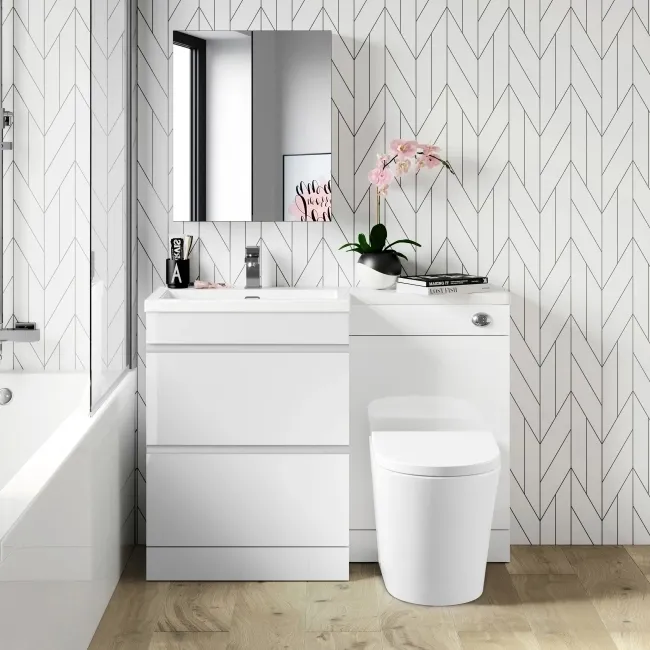 Trent Gloss White Combination Basin Drawer and Boston Toilet 1100mm - Left Handed
