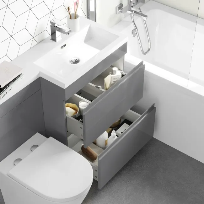 Trent Stone Grey Combination Basin Drawer and Boston Toilet 1100mm - Right Handed
