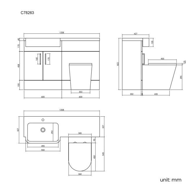 Harper Gloss White Combination Vanity Basin and Boston Toilet 1200mm - Left Handed
