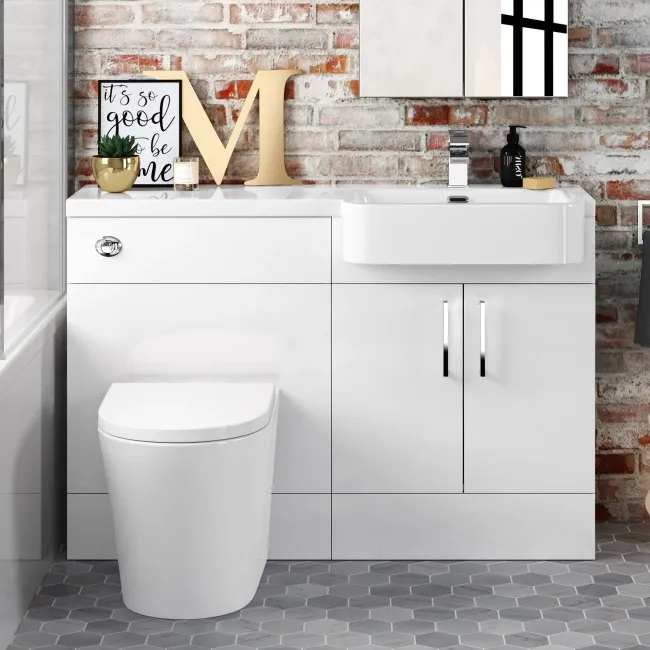 Harper Gloss White Combination Vanity Basin and Boston Toilet 1200mm - Right Handed