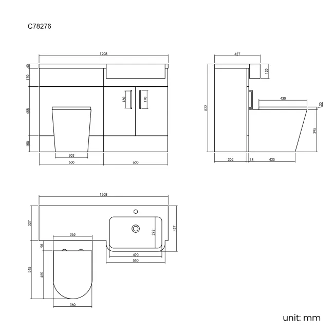 Harper Stone Grey Combination Vanity Basin and Boston Toilet 1200mm - Right Handed