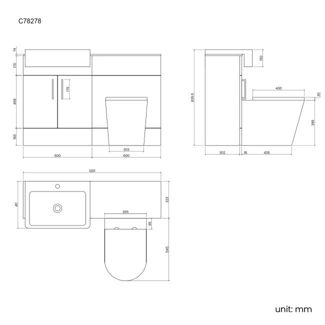 Harper Stone Grey Combination Vanity Basin with Marble Top & Boston Toilet 1200mm