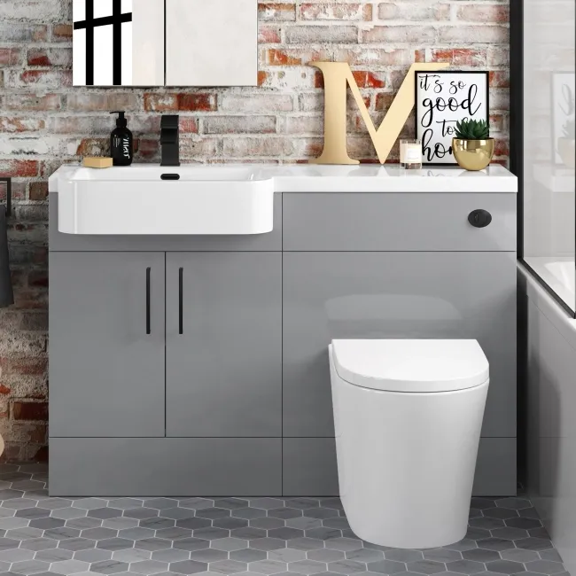 Harper Stone Grey Combination Vanity Basin and Boston Toilet 1200mm - Black Accents - Left Handed