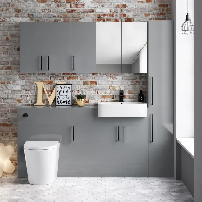 Harper Stone Grey Combination Vanity Basin and Boston Toilet 1500mm - Black Accents