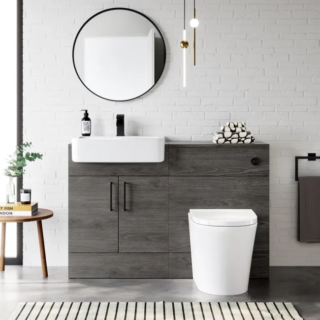 Harper Charcoal Elm Combination Vanity Basin and Boston Toilet 1200mm - Black Accents