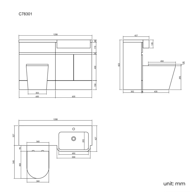 Foster Gloss White Combination Vanity Basin and Boston Toilet 1200mm - Right Handed