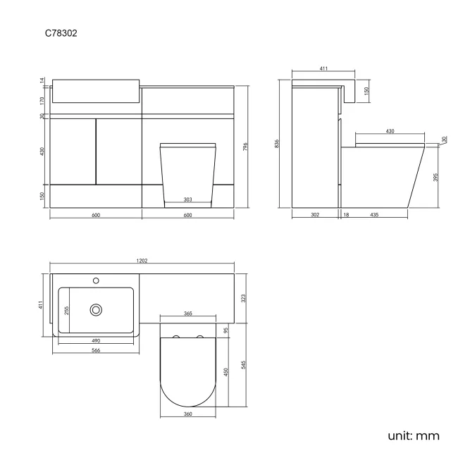 Foster Gloss White Combination Vanity Basin with Marble Top & Boston Toilet 1200mm