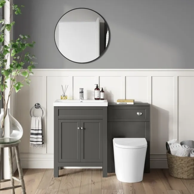 Bermuda Graphite Grey Combination Vanity Basin and Boston Toilet 1100mm