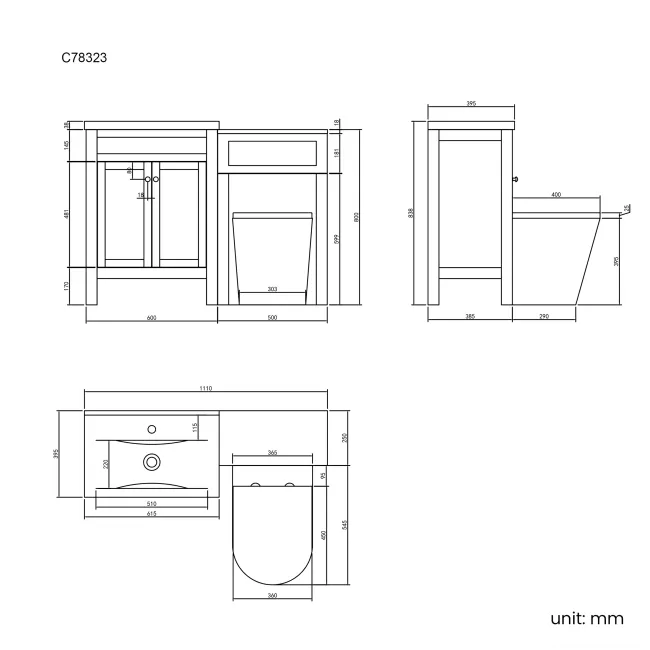 Bermuda Graphite Grey Combination Vanity Basin and Boston Toilet 1100mm