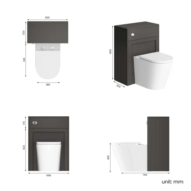 Traditional Graphite Grey Back To Wall Unit and Boston Toilet