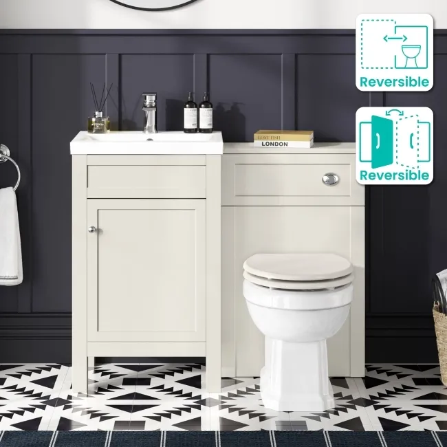 Bermuda Chalk White Combination Vanity Basin and Hudson Toilet with Wooden Seat 1000mm