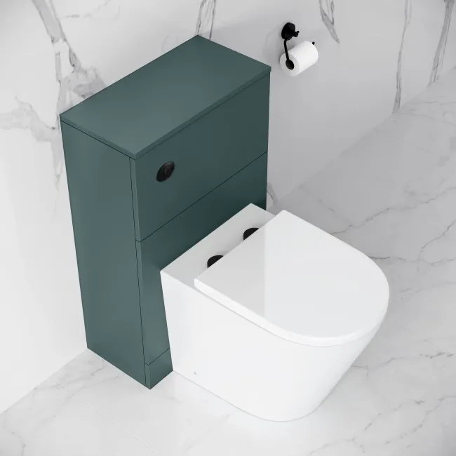 Midnight Green Slimline Back To Wall Unit and Boston Toilet - Black Accents