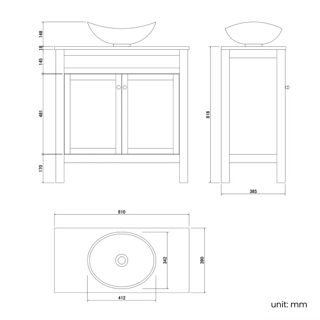 Bermuda Dove Grey Vanity with Oval Counter Top Basin 800mm - Brushed Brass Accents