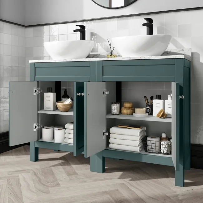 Bermuda Midnight Green Vanity with Marble Top & Oval Counter Top Basin 1200mm