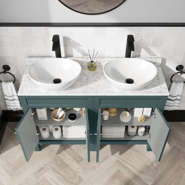 Bermuda Midnight Green Vanity with Marble Top & Oval Counter Top Basin 1200mm