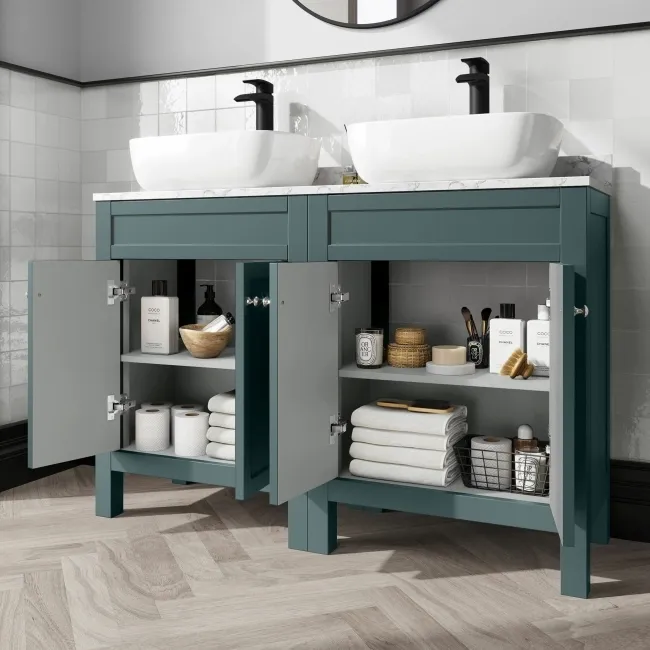 Bermuda Midnight Green Vanity with Marble Top & Curved Counter Top Basin 1200mm