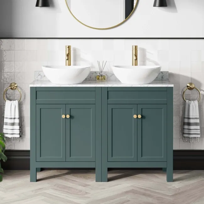 Bermuda Midnight Green Vanity Marble Top & Oval Counter Top Basin 1200mm - Brushed Brass Accents