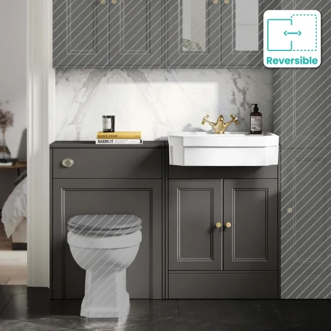 Monaco Graphite Grey Traditional Basin Vanity and Toilet Unit 1200mm (No Toilet) - Brass Accents