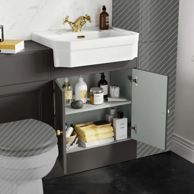 Monaco Graphite Grey Traditional Basin Vanity and Toilet Unit 1200mm (No Toilet) - Brass Accents