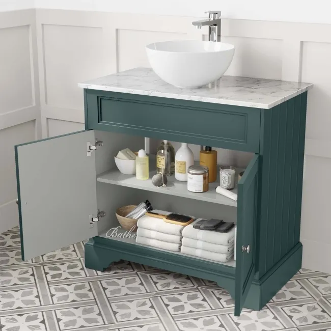 Lucia Midnight Green Vanity with Marble Top & Round Counter Top Basin 840mm