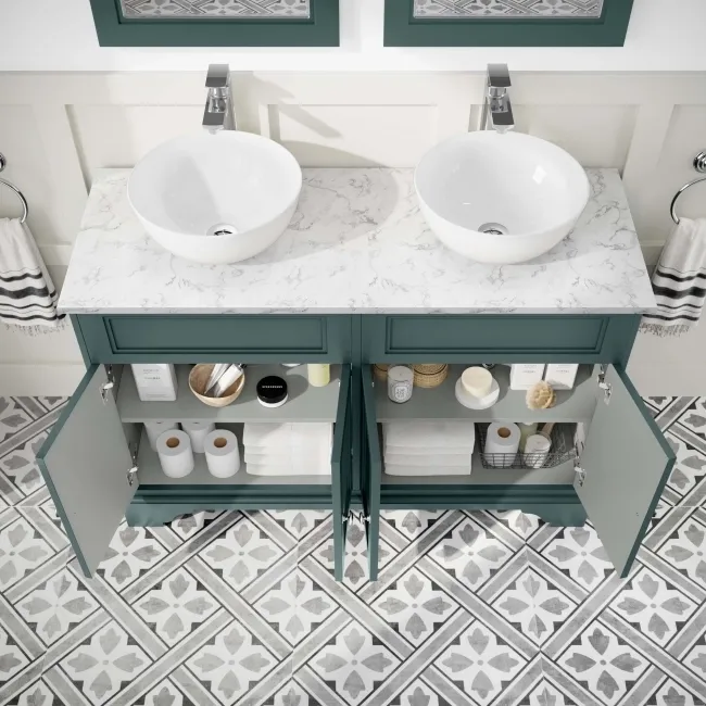 Lucia Midnight Green Double Vanity with Marble Top & Round Counter Top Basin 1200mm