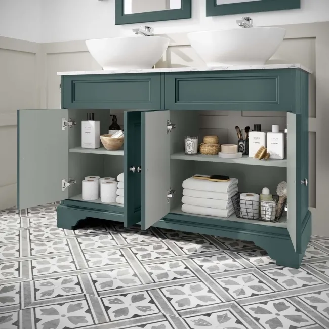 Lucia Midnight Green Double Vanity with Marble Top & Oval Counter Top Basin 1200mm