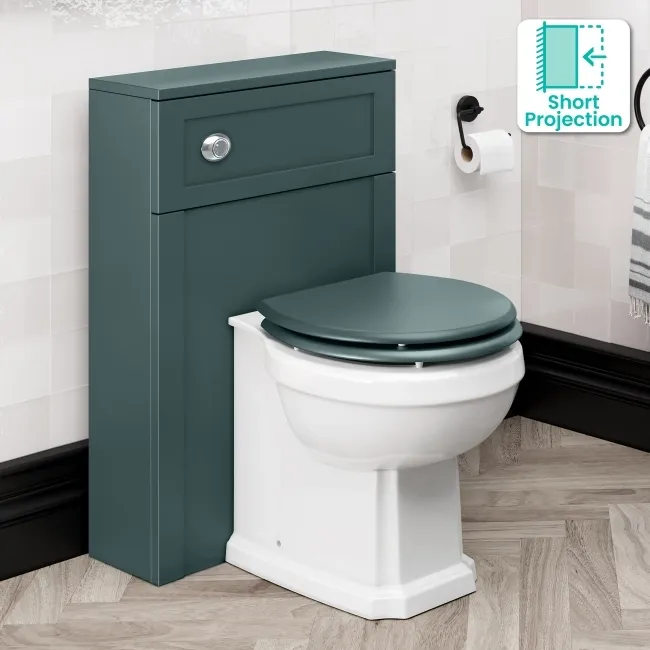 Bermuda Traditional Midnight Green Slimline Back To Wall Unit and Hudson Toilet with Wooden Seat