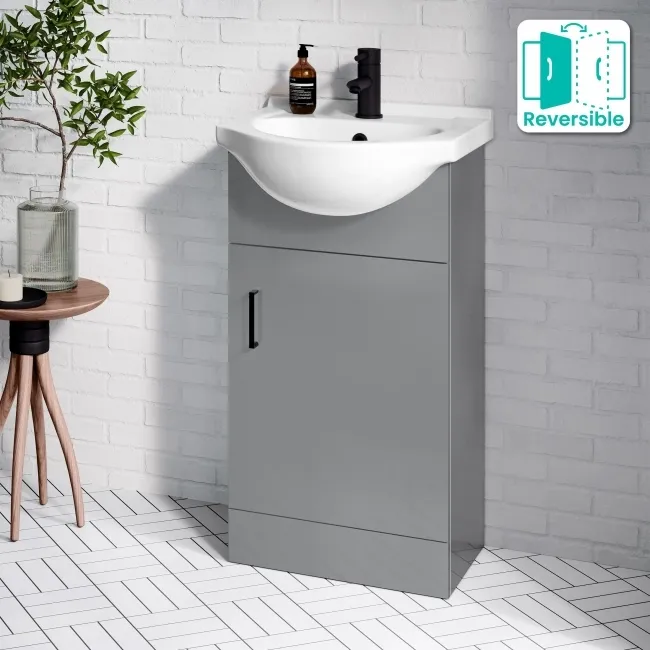 Quartz Stone Grey Cloakroom Vanity with Semi Recessed Basin 450mm - Black Accents