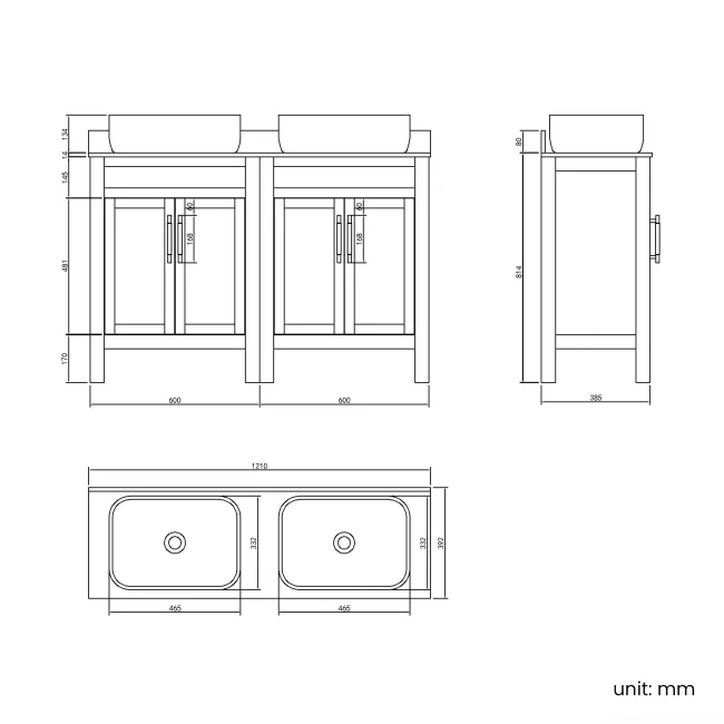 Bermuda Dove Grey Vanity with Marble Top & Curved Counter Top Basin 1200mm - Brass Knurled Handles