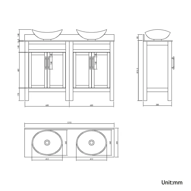Bermuda Graphite Grey Vanity with Marble Top & Oval Counter Top Basin 1200mm - Brass Knurled Handles