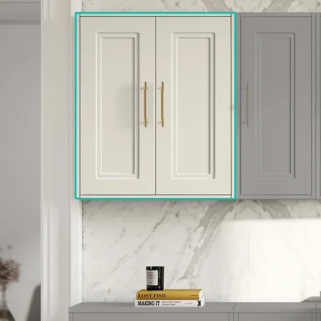 Chalk White Wall Hung Cabinet 700x600mm - Brass Knurled Handles