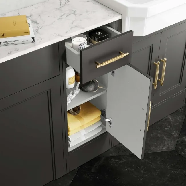 Monaco Graphite Grey Vanity Traditional Basin Marble Top 1500mm (No Toilet) - Knurled Handles