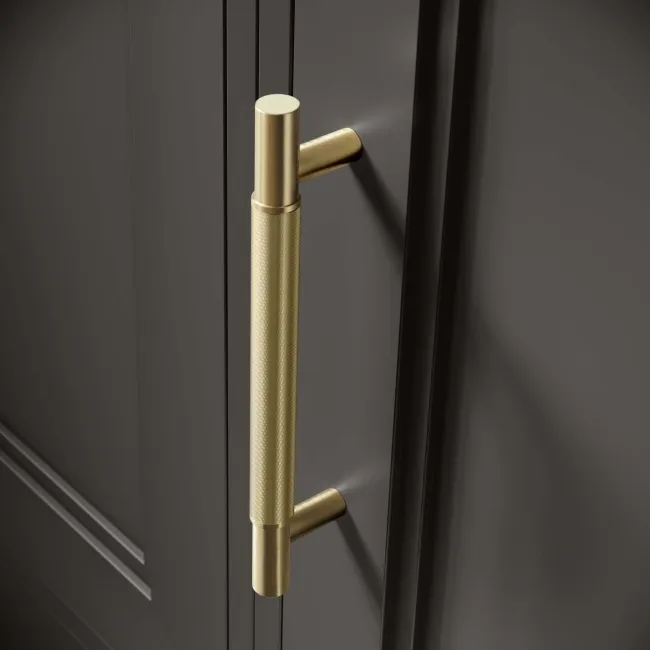 Monaco Graphite Grey Floor Standing Tall Cabinet Unit 1900x300mm - Brass Knurled Handles